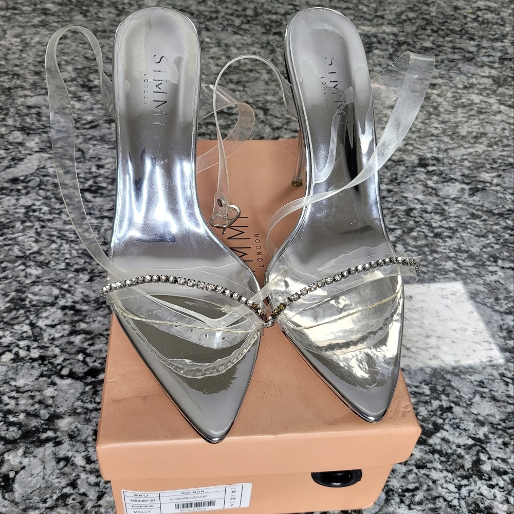 Silver Metallic Strap Up Heels
